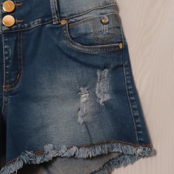 ZELEKIA Denim Jeans Shorts Distress and Raw Edge Hem. Size 14 - Picture 3 of 13